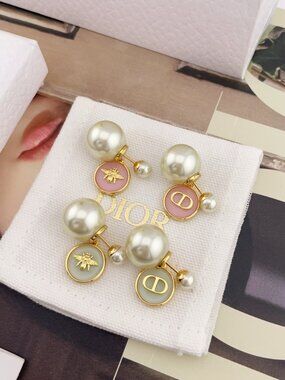 Authentic Dior Gold Tone Pearl CD & Bee Drop Earrings